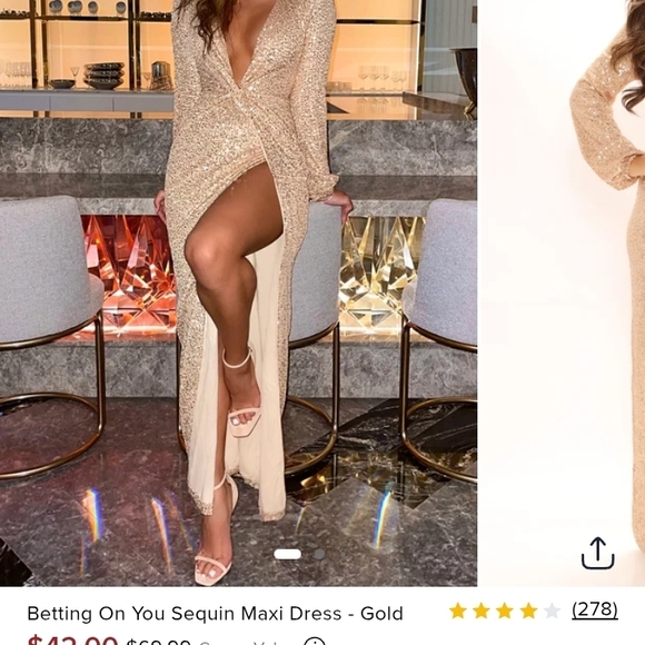 Fashion Nova Champagne Sequin Long Sleeve Dress - Picture 2 of 6